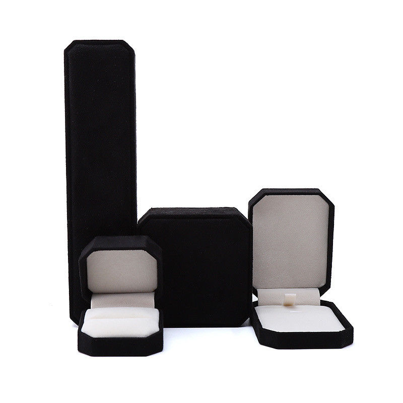 elegant handmade black Octagonal Velvet Jewelry Box for Necklace Earrings Bracelet Ring packaging