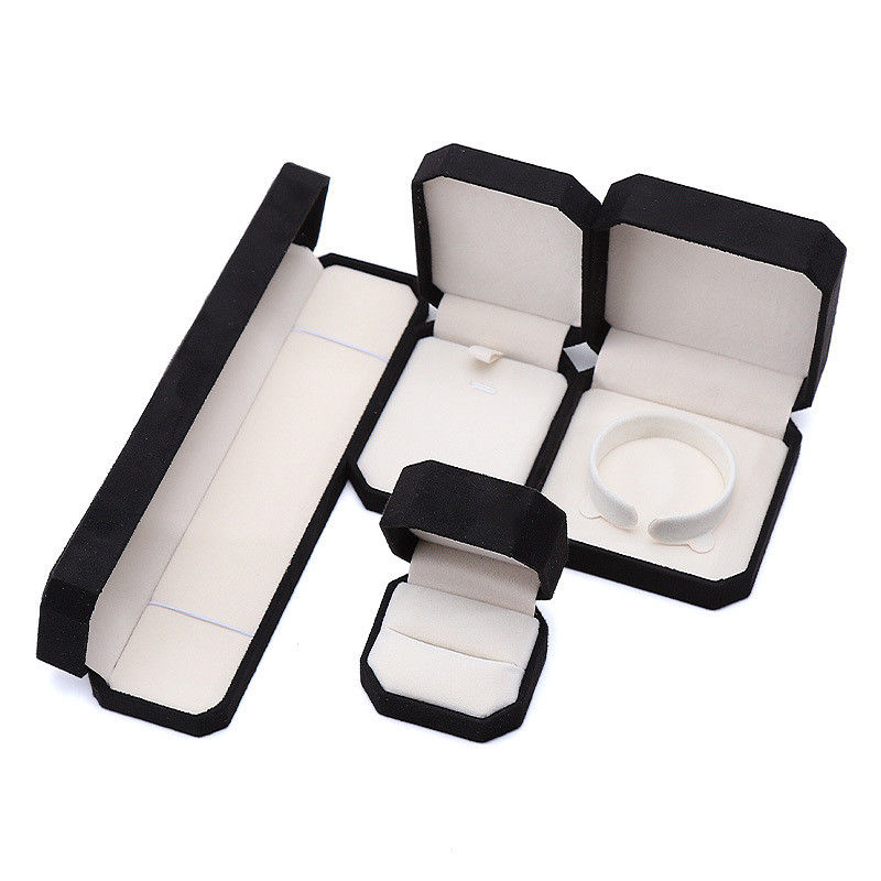 elegant handmade black Octagonal Velvet Jewelry Box for Necklace Earrings Bracelet Ring packaging