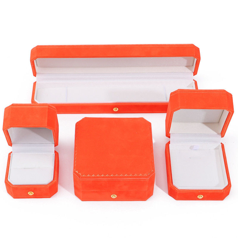 Newest Orange Velvet Jewelry Box for Custom Logo Pendant Earrings Bracelet Necklace Ring