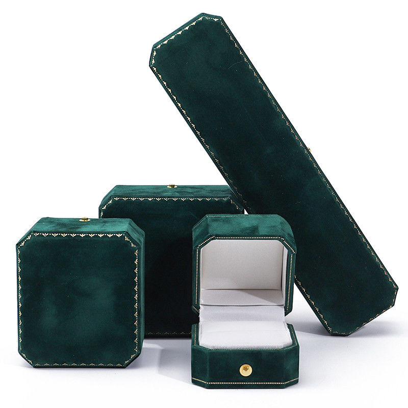 Custom Logo Green Velvet Jewelry Box for Pendant Earrings Bracelet Necklace Ring