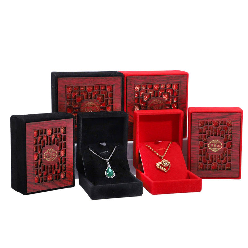 Red Velvet Lining Luxury Wooden Jewelry Box Packaging Custom Logo Size