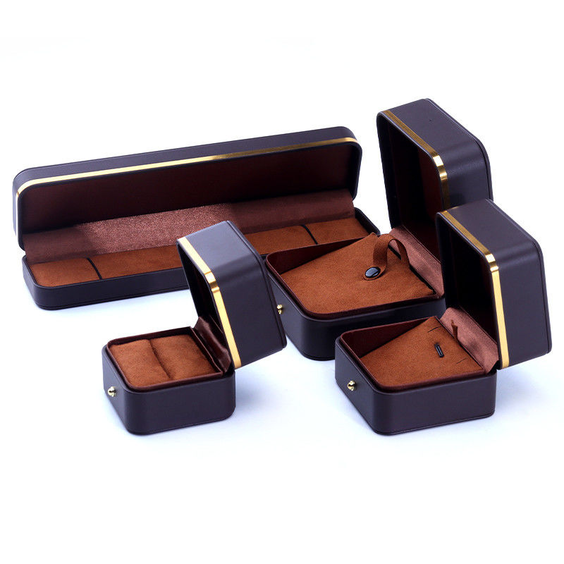 Coffee Style Grade Leather Jewelry Packaging Box for Stud Earrings Necklace Watch and Ring
