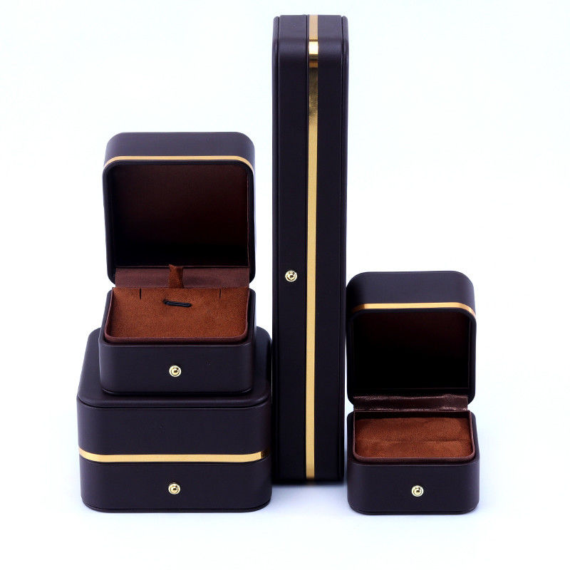 Coffee Style Grade Leather Jewelry Packaging Box for Stud Earrings Necklace Watch and Ring