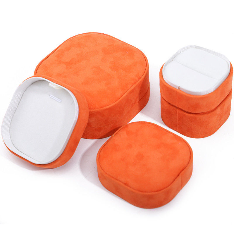 Luxury lid and base jewelry box hign quality orange velvet jewellery box with logo