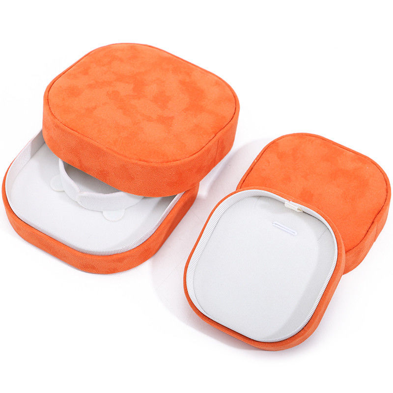 Luxury lid and base jewelry box hign quality orange velvet jewellery box with logo