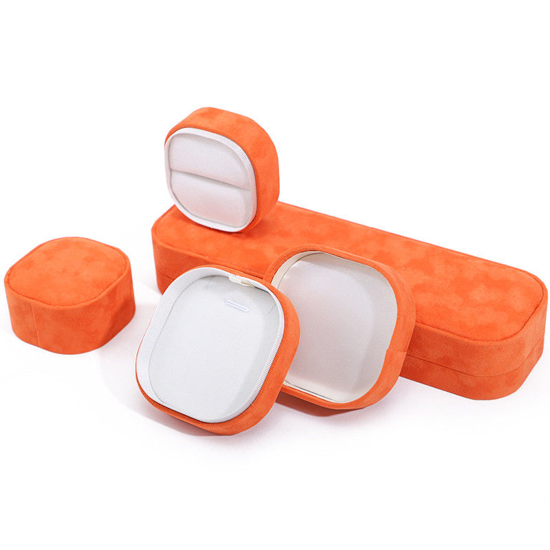 Luxury lid and base jewelry box hign quality orange velvet jewellery box with logo
