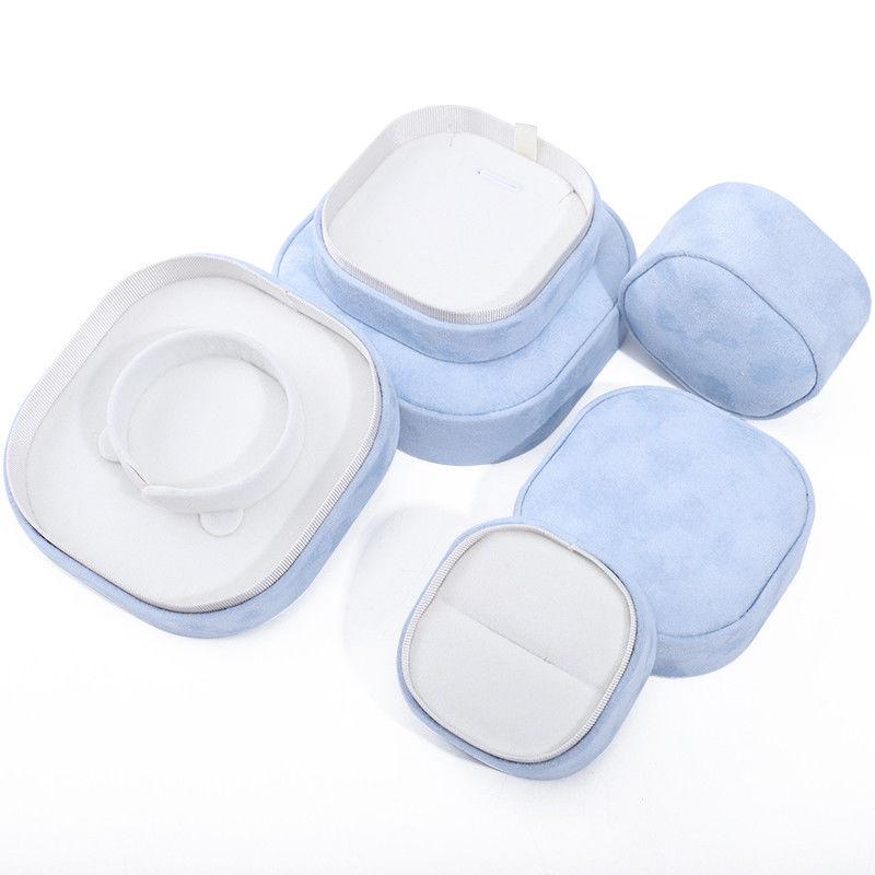 Luxury lid and base jewelry box hign quality blue velvet jewellery box with logo