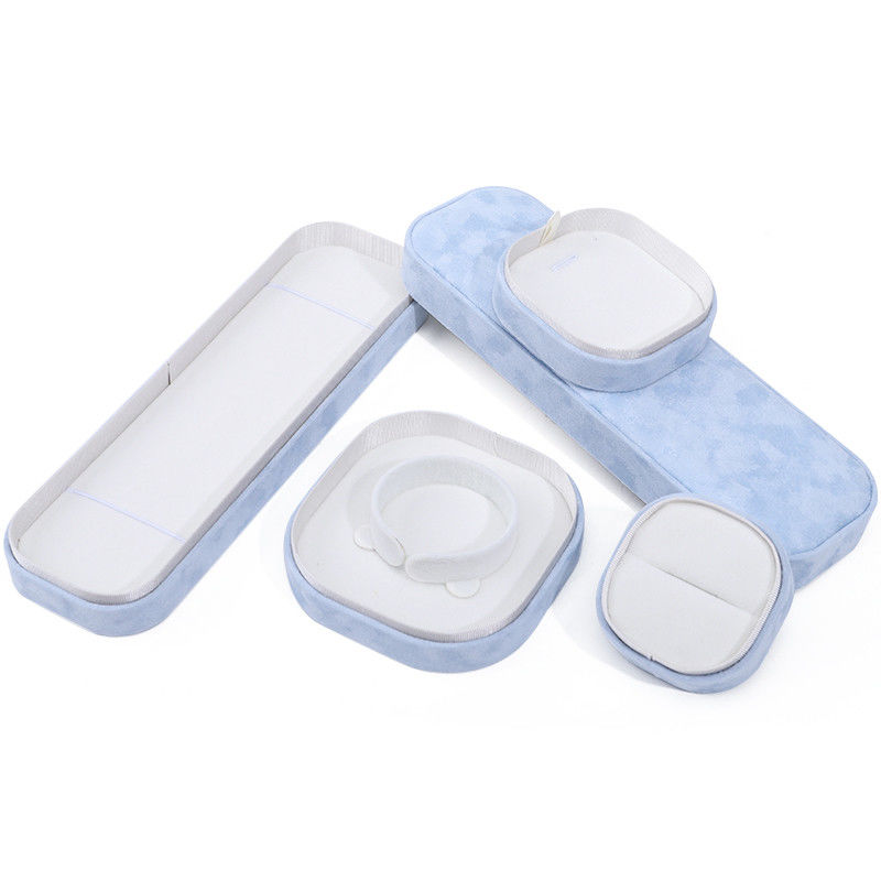 Luxury lid and base jewelry box hign quality blue velvet jewellery box with logo