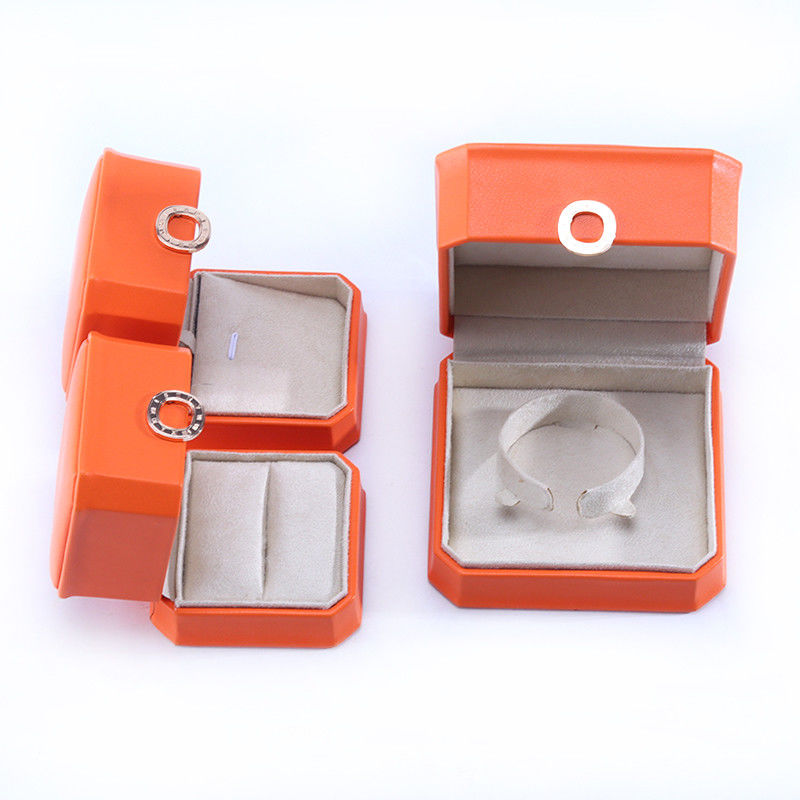 Square Orange PU Leather Jewelry Packaging Box for Necklace Bracelet and Wedding Ring