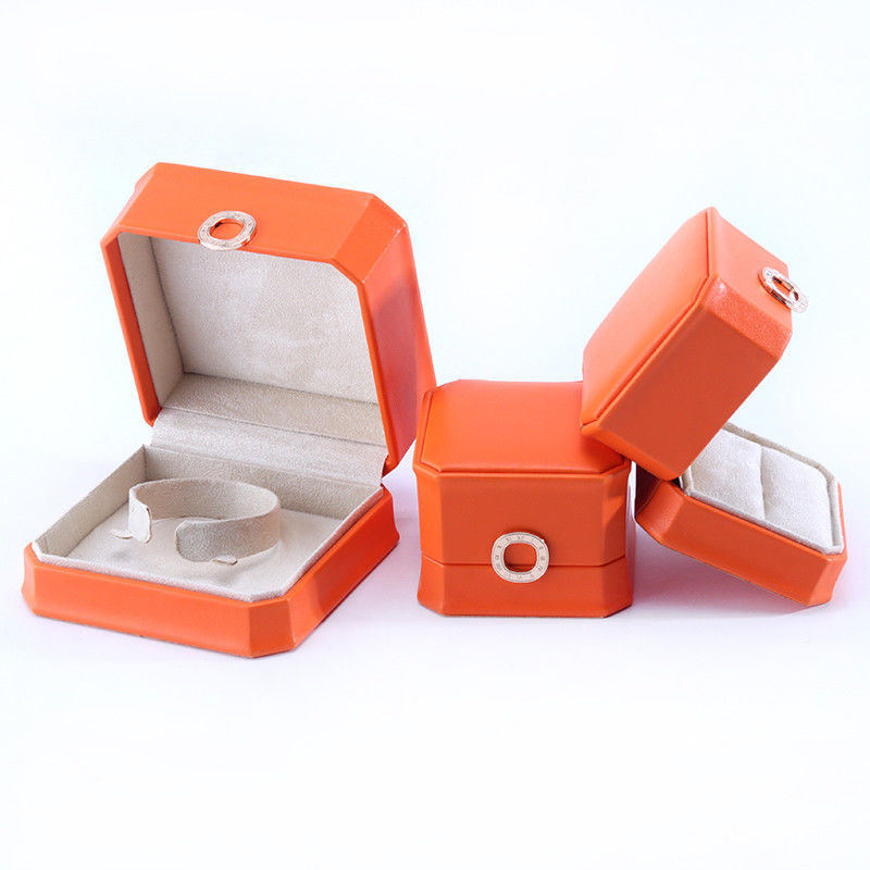Square Orange PU Leather Jewelry Packaging Box for Necklace Bracelet and Wedding Ring