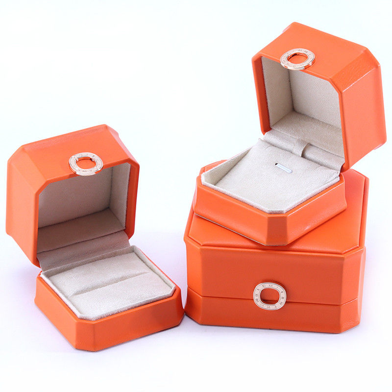 Square Orange PU Leather Jewelry Packaging Box for Necklace Bracelet and Wedding Ring