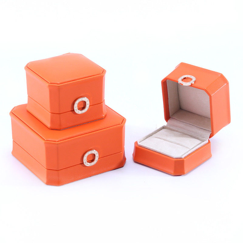 Square Orange PU Leather Jewelry Packaging Box for Necklace Bracelet and Wedding Ring