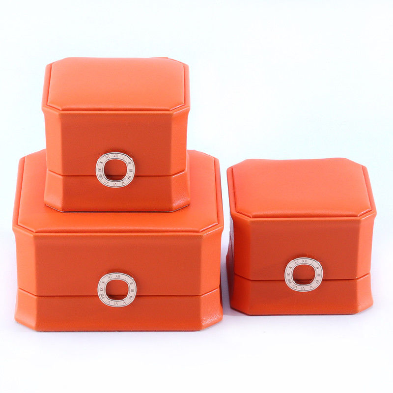 Square Orange PU Leather Jewelry Packaging Box for Necklace Bracelet and Wedding Ring