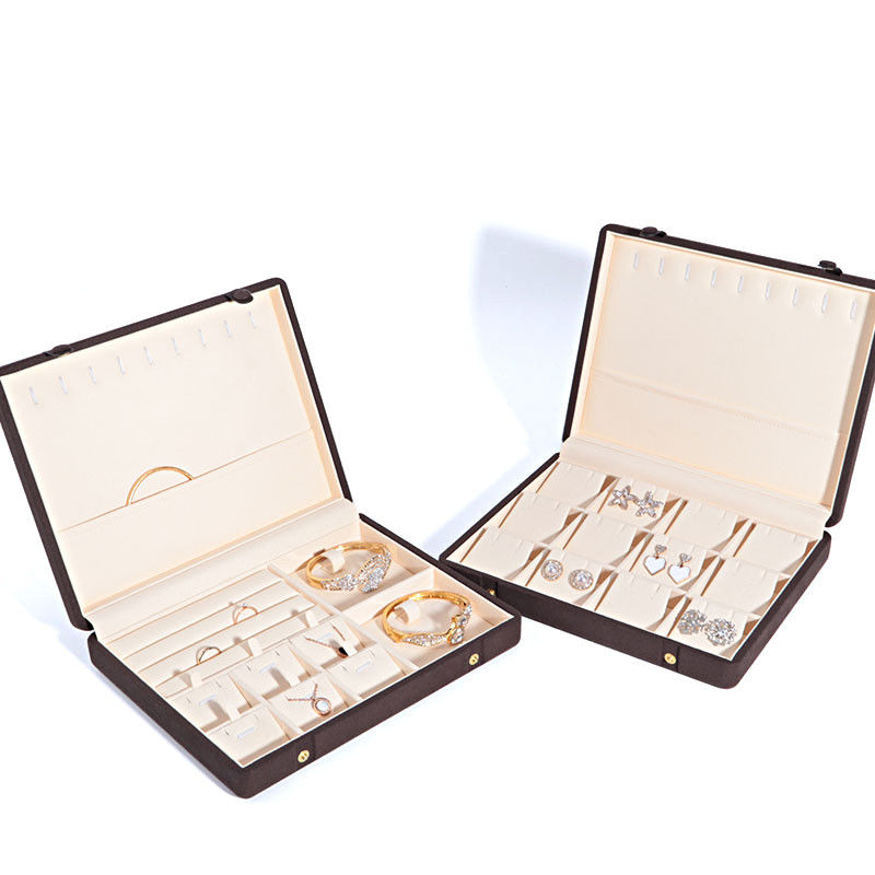 Coffee Color Microfiber Leather Jewelry Box for Necklace Bracelet Stud Set and Ring