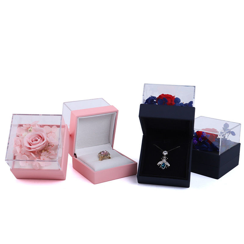 Square Rose Flower Jewelry Packaging Box Floral Ring Box For Gift Custom Design