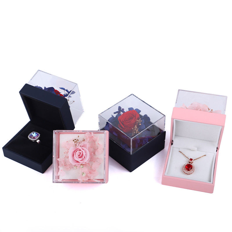 Square Rose Flower Jewelry Packaging Box Floral Ring Box For Gift Custom Design