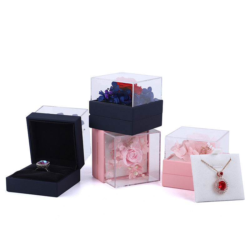 Square Rose Flower Jewelry Packaging Box Floral Ring Box For Gift Custom Design