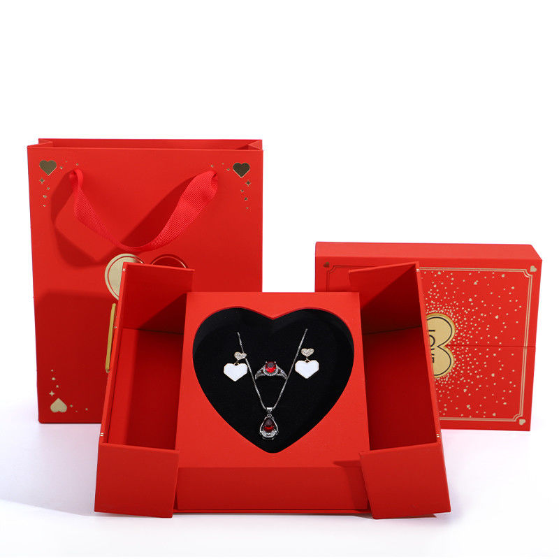 Heart Shaped Red Rose Flower Jewelry Box Packaging For Valentine's Day Necklace