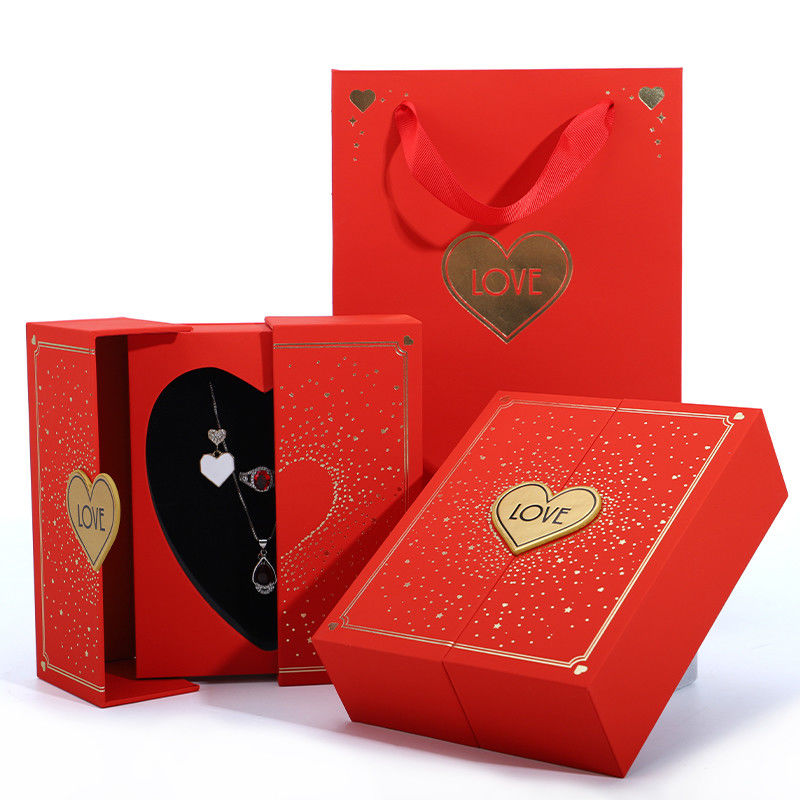 Heart Shaped Red Rose Flower Jewelry Box Packaging For Valentine's Day Necklace