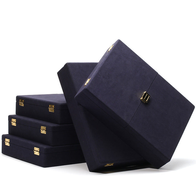 Custom Blue Microfiber Leather Jewelry Set Box for Jewelry Packaging and Storage Solutio