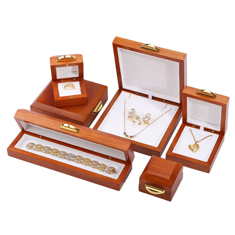 Custom Embossing Logo Luxury Wood Jewelry Box Packaging For Bracelet Necklace Set