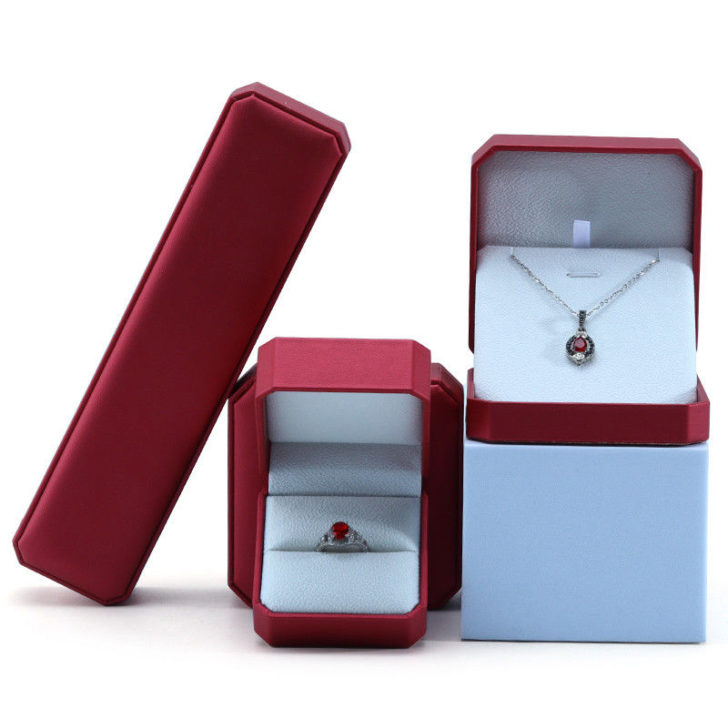 Custom Luxury Jewelry Packaging Box with Handmade Red Leather Exquisite Craftsmanship