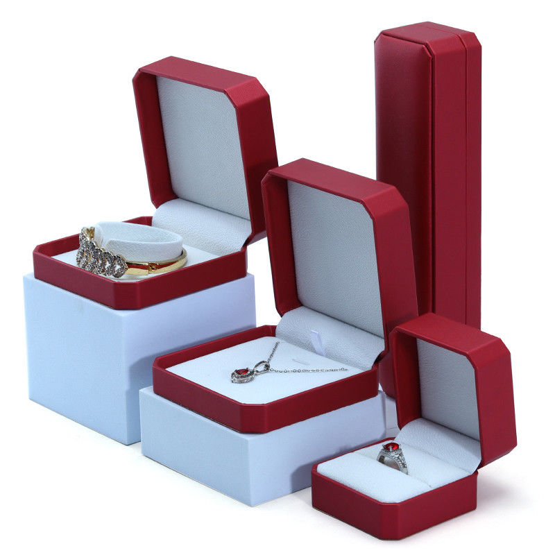 Custom Luxury Jewelry Packaging Box with Handmade Red Leather Exquisite Craftsmanship