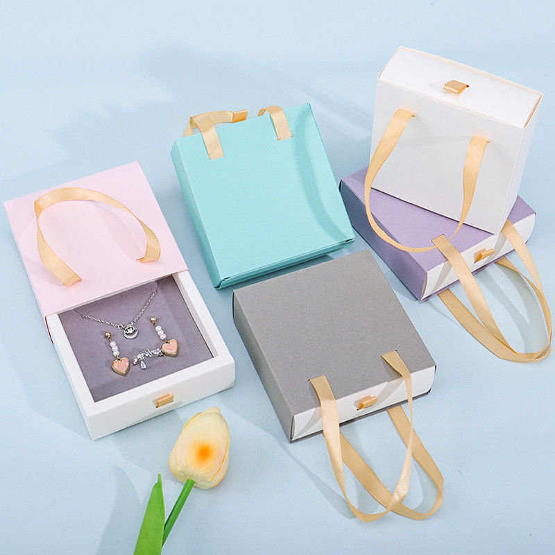Discreet Cardboard Paper Jewelry Gift Packaging Box With Tote Bag For Storage