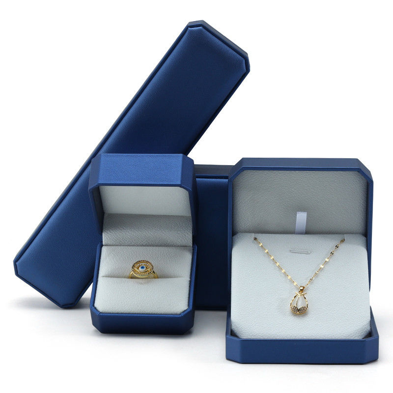 Navy Convex Faux Leather Jewelry Box Durable Luxury Packaging Case Package