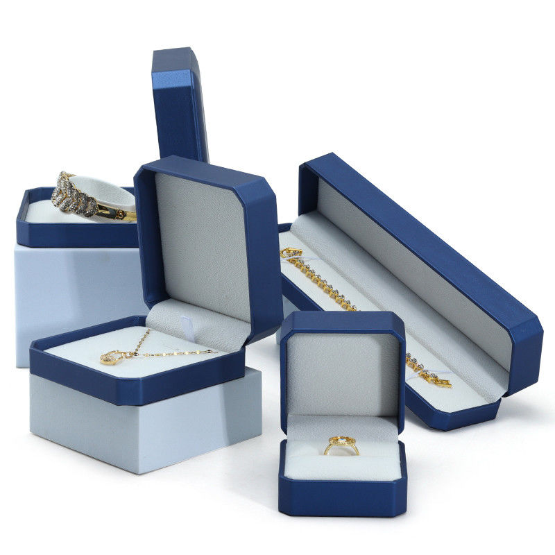 Navy Convex Faux Leather Jewelry Box Durable Luxury Packaging Case Package