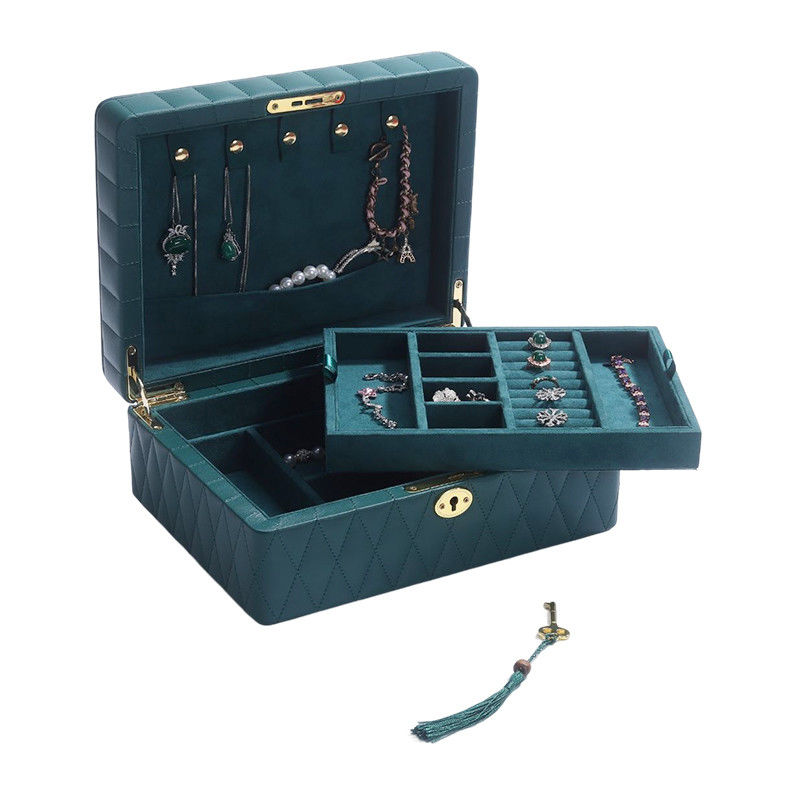 Multifunction Diamond Grain Jewelry Storage Box Leather Jewelry Organizer With Tassel