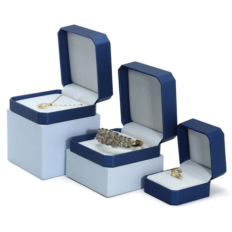 Navy Convex Faux Leather Jewelry Box Durable Luxury Packaging Case Package