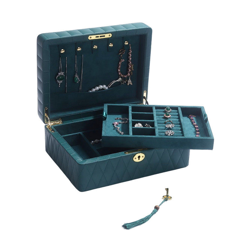 Multifunction Diamond Grain Jewelry Storage Box Leather Jewelry Organizer With Tassel