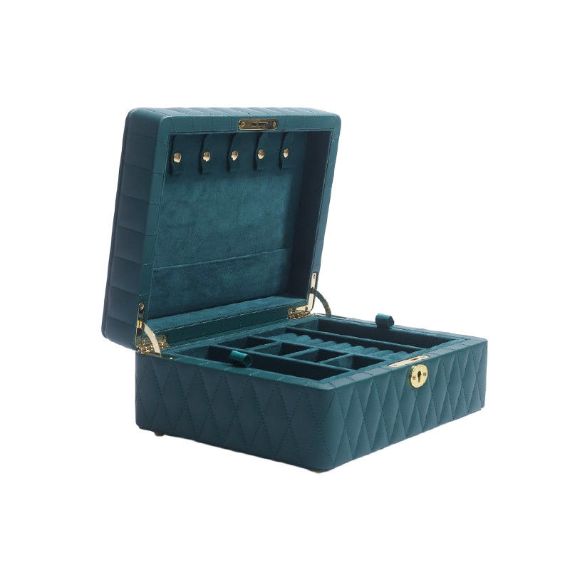 Multifunction Diamond Grain Jewelry Storage Box Leather Jewelry Organizer With Tassel