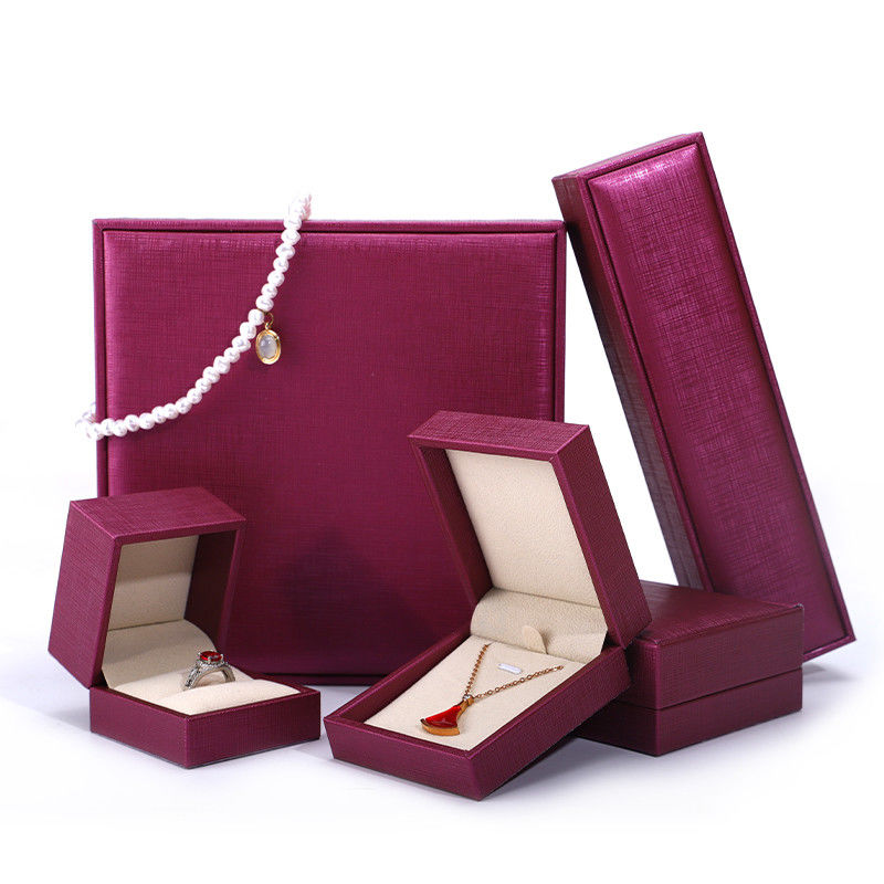 China manufacturing Wholesale Luxury Jewellery Box packaging Custom high end Necklace Bracelet Earring Ring Packaging rose Red Pu Leather Jewelry Box with logo