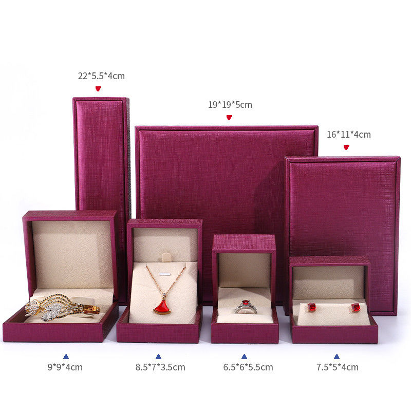 China manufacturing Wholesale Luxury Jewellery Box packaging Custom high end Necklace Bracelet Earring Ring Packaging rose Red Pu Leather Jewelry Box with logo