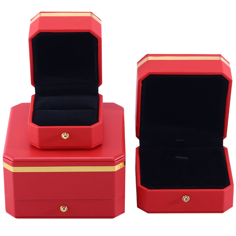 Eye-Catching Red Octagonal PU Leather Luxury Packaging Box with Gold Trim