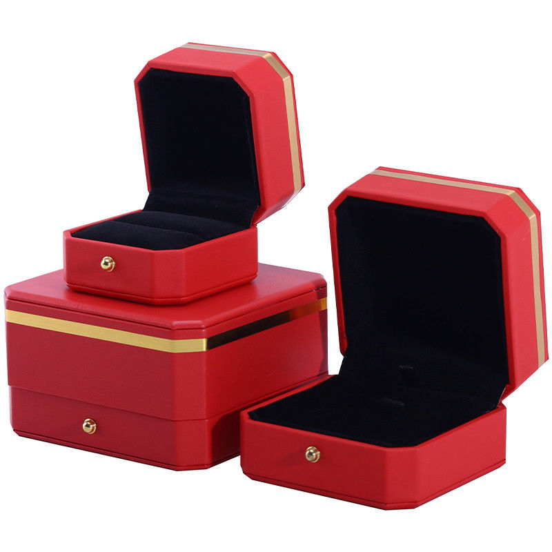 Eye-Catching Red Octagonal PU Leather Luxury Packaging Box with Gold Trim