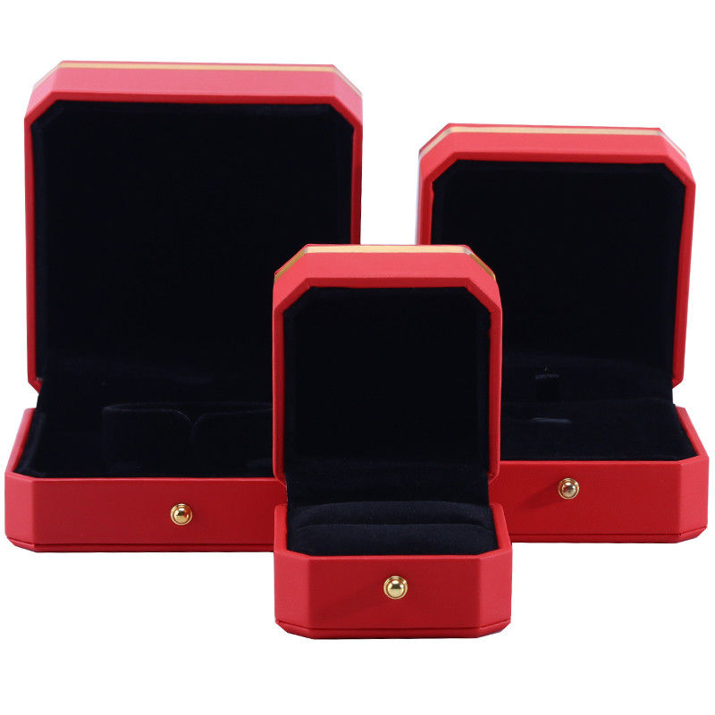 Eye-Catching Red Octagonal PU Leather Luxury Packaging Box with Gold Trim