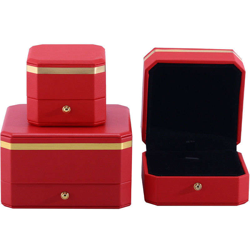 Eye-Catching Red Octagonal PU Leather Luxury Packaging Box with Gold Trim