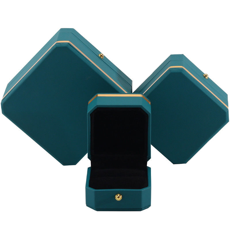 Dark Green Upscale Octagonal Faux Leather Luxury Box Gold Trim Jewelry Packaging