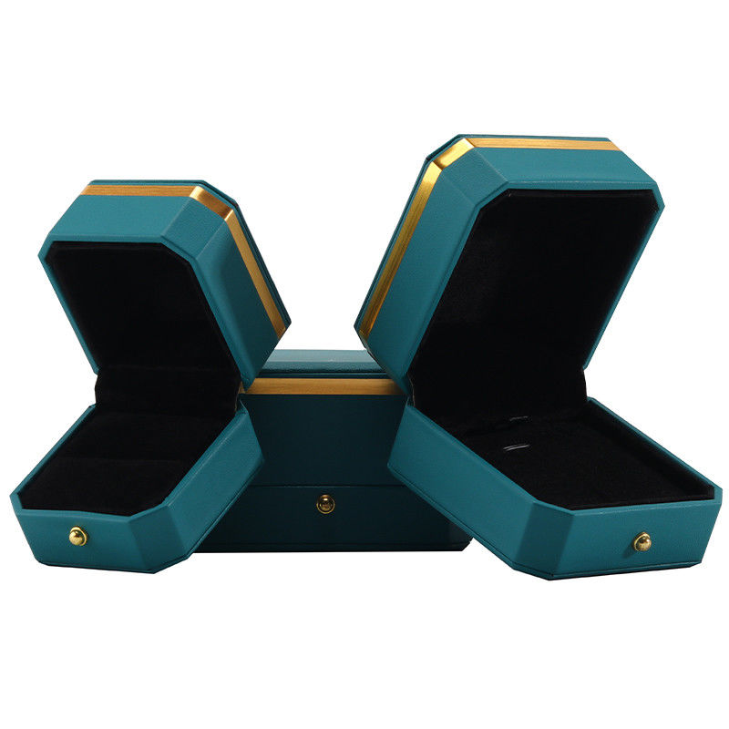 Dark Green Upscale Octagonal Faux Leather Luxury Box Gold Trim Jewelry Packaging