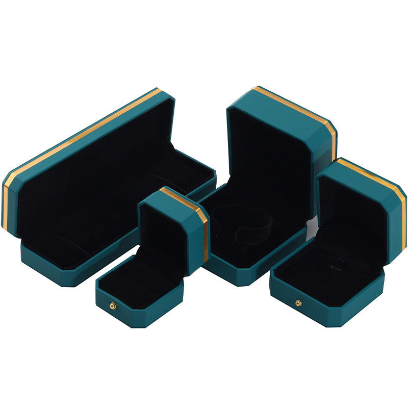 Dark Green Upscale Octagonal Faux Leather Luxury Box Gold Trim Jewelry Packaging