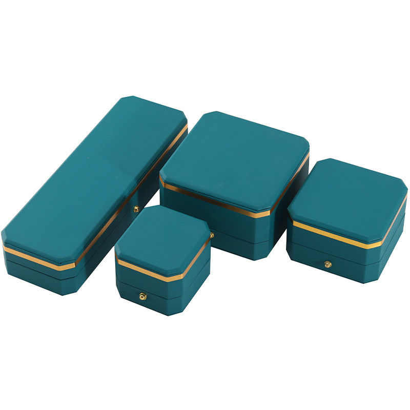 Dark Green Upscale Octagonal Faux Leather Luxury Box Gold Trim Jewelry Packaging