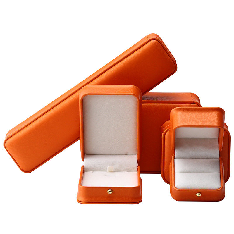 Orange Snow Grain Noble PU Leather Jewelry Box for Luxury Storage Packaging