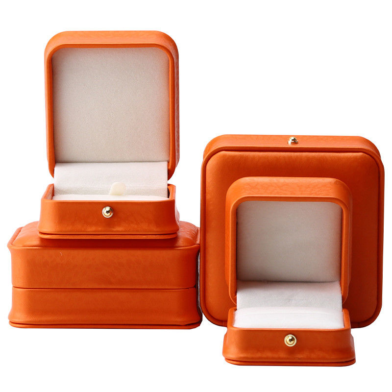 Orange Snow Grain Noble PU Leather Jewelry Box for Luxury Storage Packaging
