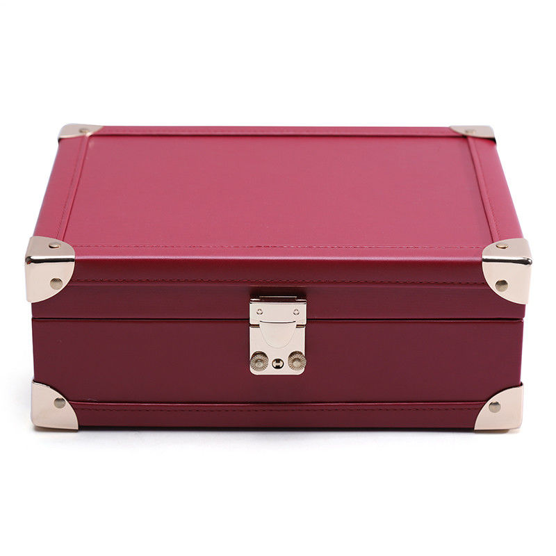 Luxurious Corner Protection PU Leather Jewelry Storage Organizer Case with Mirror