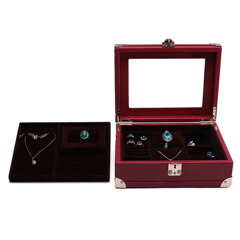 Luxurious Corner Protection PU Leather Jewelry Storage Organizer Case with Mirror