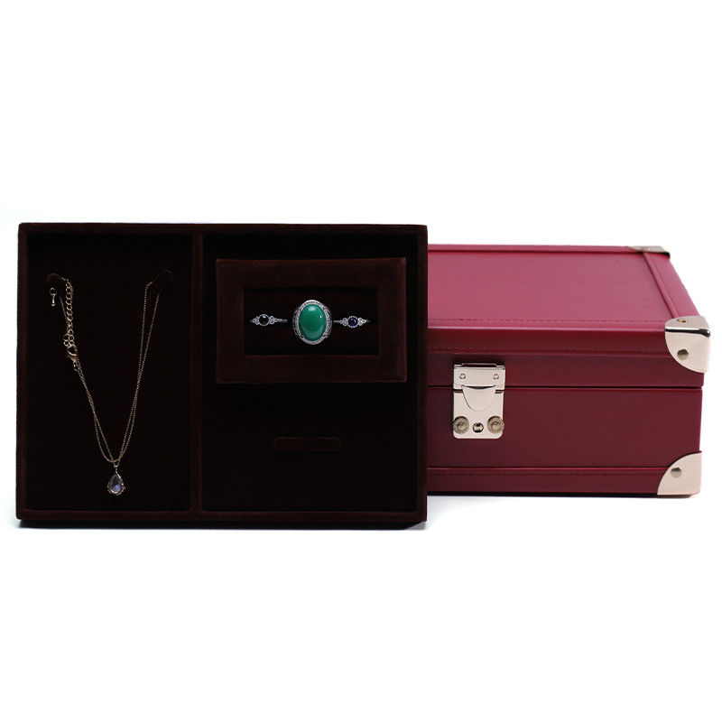 Luxurious Corner Protection PU Leather Jewelry Storage Organizer Case with Mirror