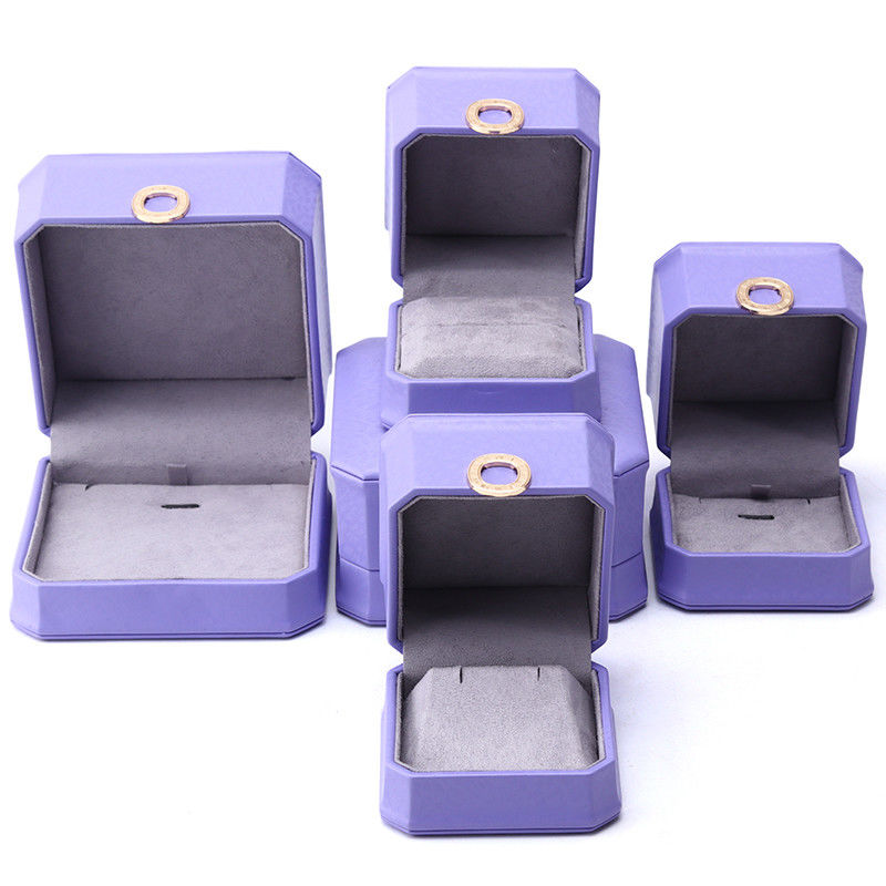 Captivating Purple Octagonal PU Leather Jewelry Box for Ring Ear Studs Pendant